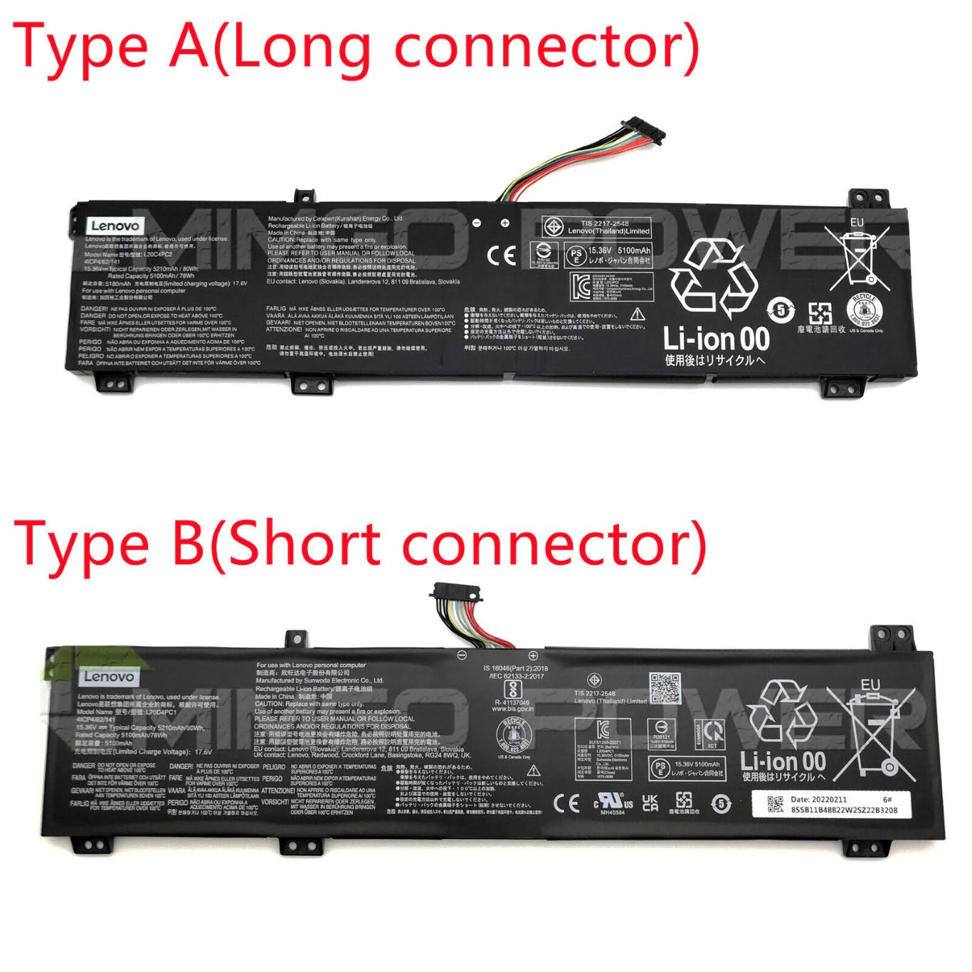 L20C4PC1, L20C4PC2 ersatz Laptop Akku fuer Lenovo Legion 5 17ACH6H, Legion 5 17ACH6H 82JY0005GE, 15,36v, 5210mah / 80wh, 4 zellen