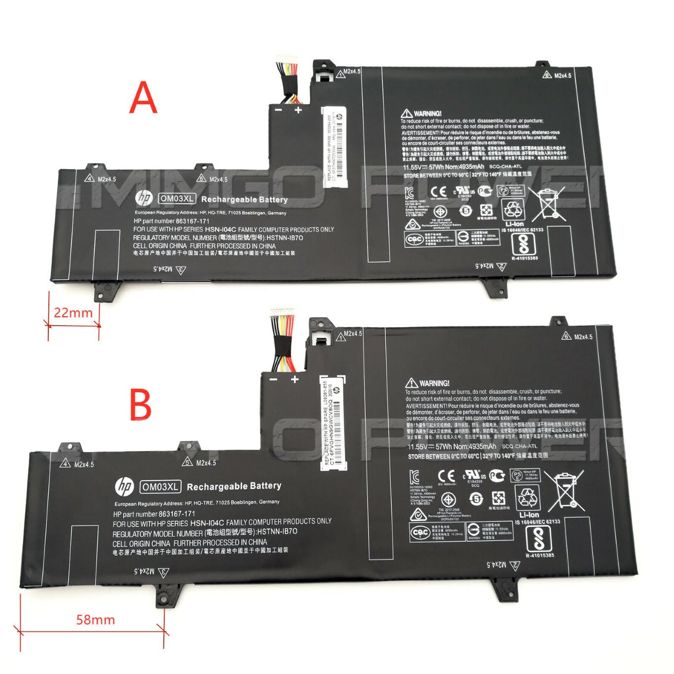 863167-1B1, 863176-171 ersatz Laptop Akku fuer HP EliteBook X360 1030 G2 Series, 57wh, 11,55v