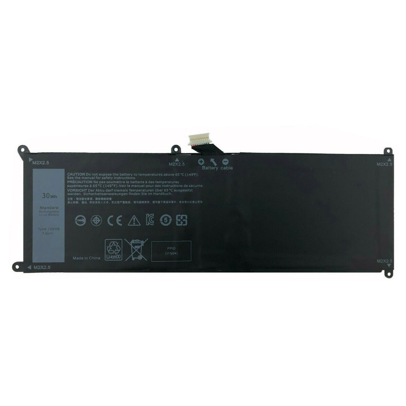 07VKV9, 0V55D0 ersatz Laptop Akku fuer Dell Latitude 12 7275, XPS 12 9250, 7,6 V, 30wh