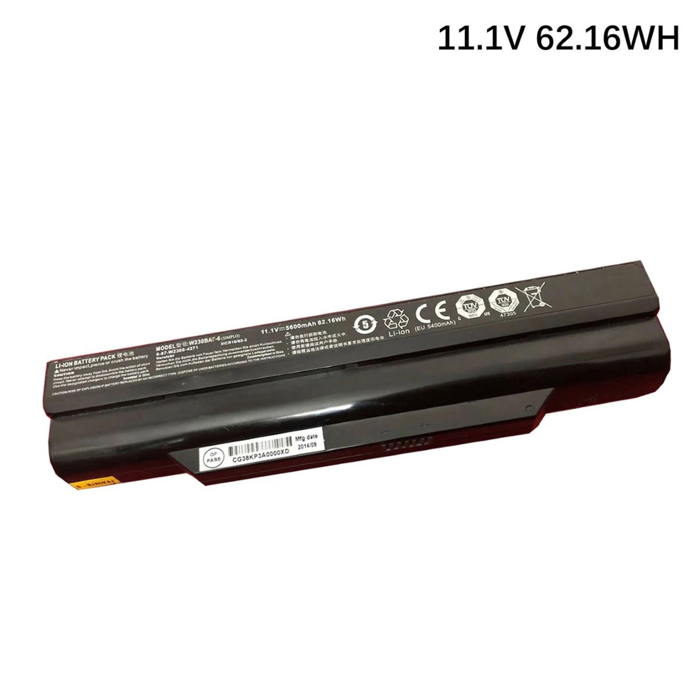 3ICR18/65/-2, 6-87-W230S-4271 ersatz Laptop Akku fuer Clevo W230, W230SD, 5600mAh / 62,16Wh, 6 zellen, 11,1V