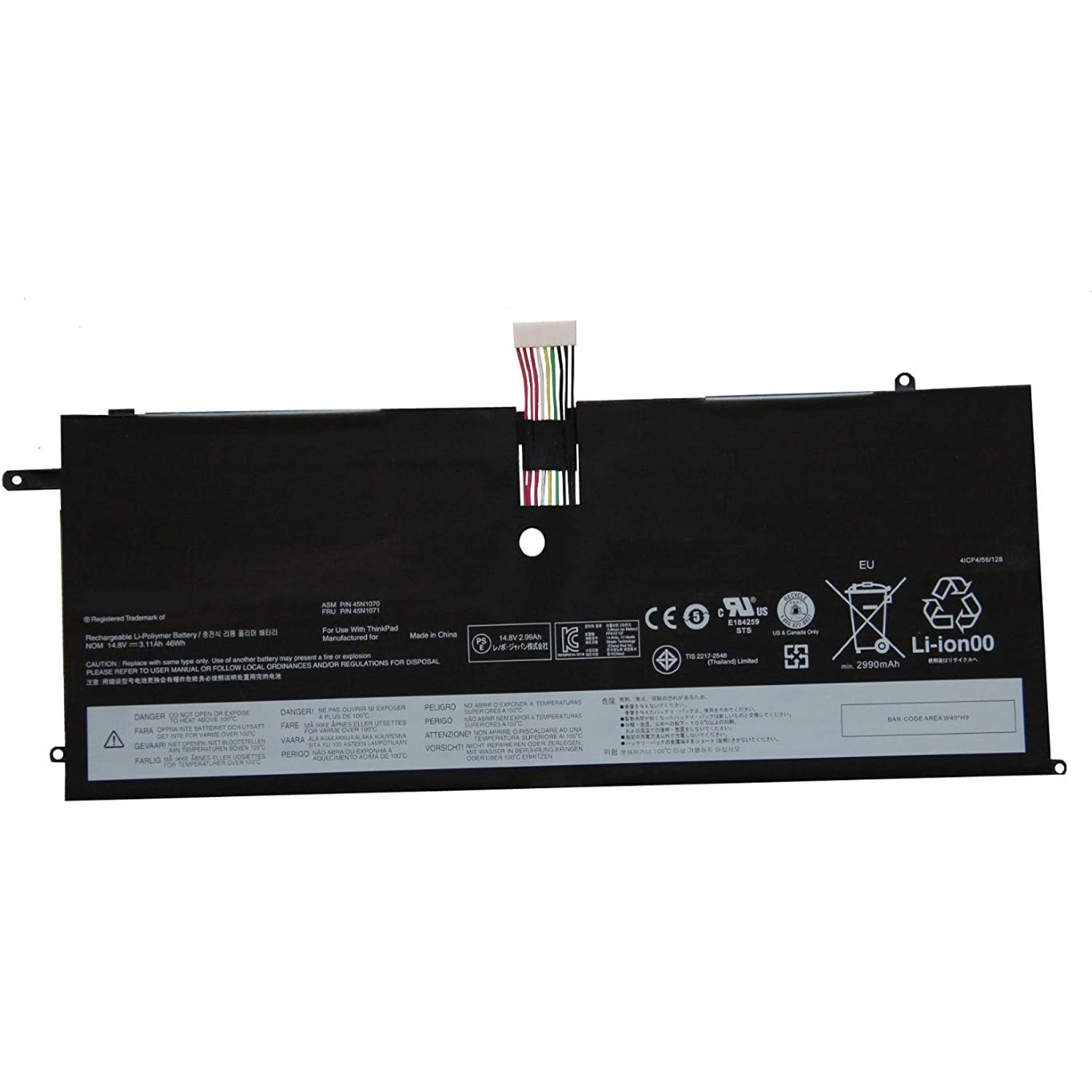 45N1070, 45N1071 ersatz Laptop Akku fuer Lenovo ThinkPad X1 Carbon (3444), ThinkPad X1 Carbon (3448), 11,8v, 46wh